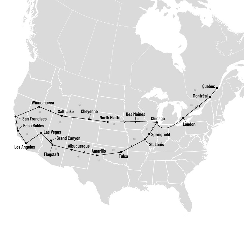 Route 66: la conquête de l’Ouest américain, de Chicago à la Californie map
